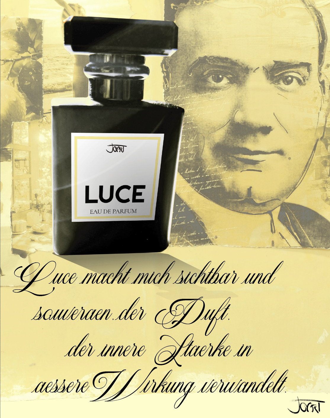 LUCE 1 LUCE Manufaktur-Parfum Flakon im Collage-Design mit Zitronen und Enrico Caruso Porträt