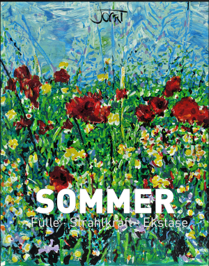 Sommer Manufaktur-Parfum Artwork mit expressionistischem Mohnblumen-Gemälde und dem Schriftzug Fülle Strahlkraft Ekstase