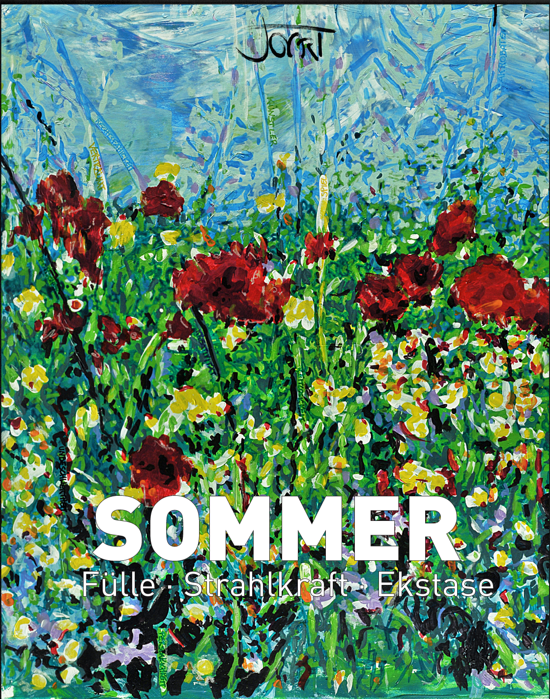 SOMMER 1 Sommer Manufaktur-Parfum Artwork mit expressionistischem Mohnblumen-Gemälde und dem Schriftzug Fülle Strahlkraft Ekstase